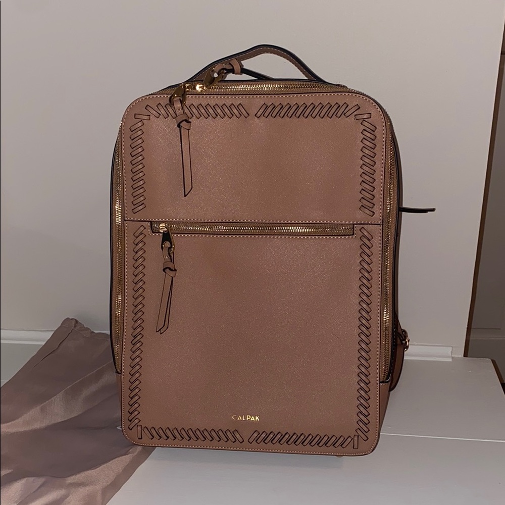 Calpak Tan Backpack with Whipstitch Detailing